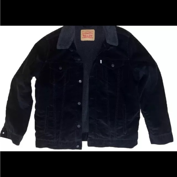 Levi's Black Corduroy Sherpa Lined Trucker Jacket Mens XL - Picture 4 of 12